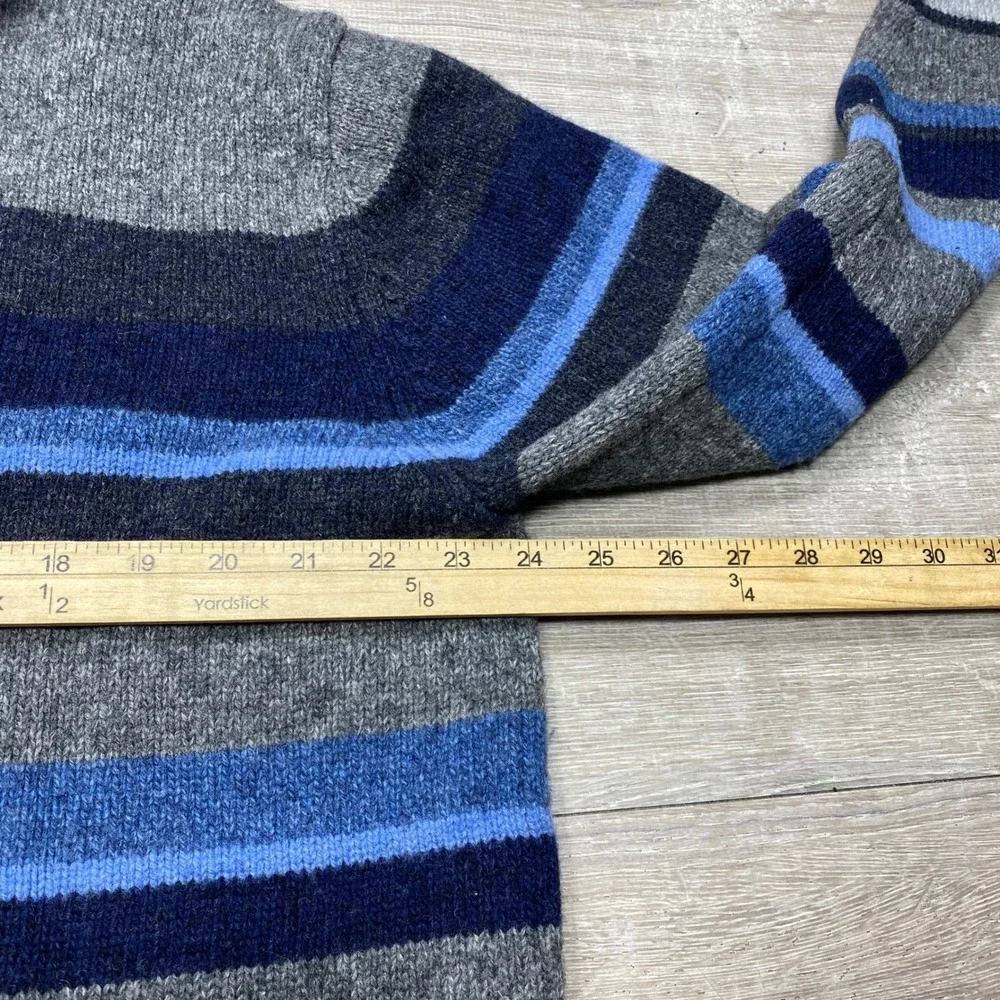 Banana Republic Sweater Mens XL Grey Blue Striped Lambswool Quarter Zip Knit